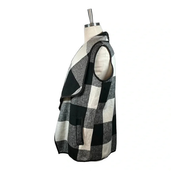 BUFFALO PLAID WATERFALL COLLAR VEST BLACK WHITE WOMEN‎ SIZE SMALL - Picture 6 of 8